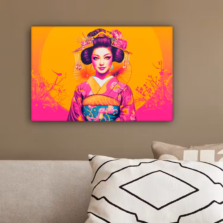Bloemen - Vrouw - Kimono - Roze canvas 2cm klein -sfeer3