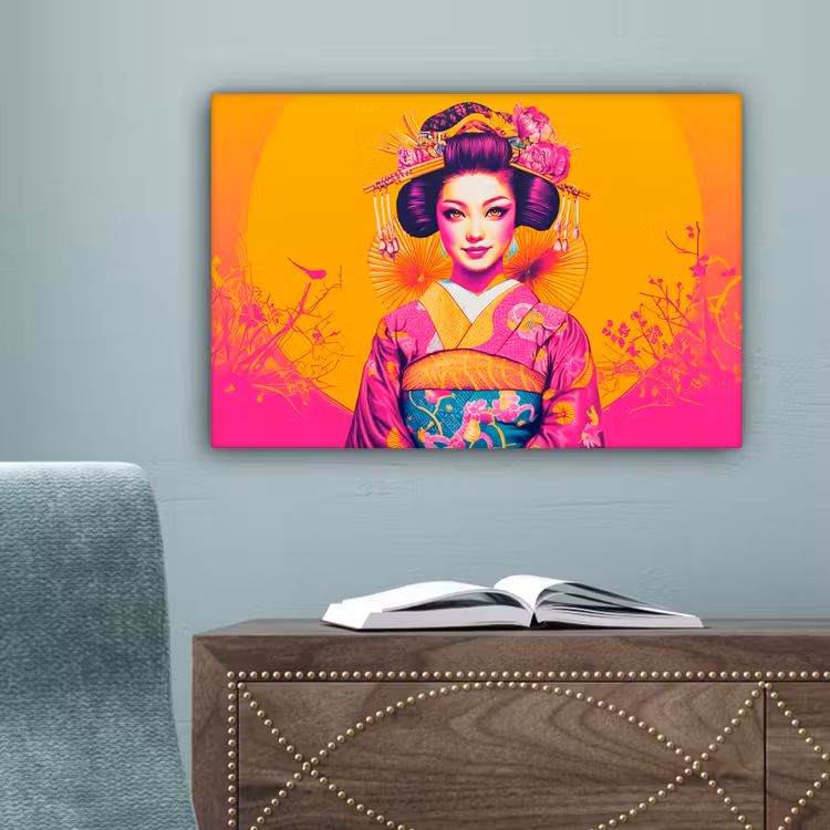 Bloemen - Vrouw - Kimono - Roze canvas 2cm klein -sfeer4