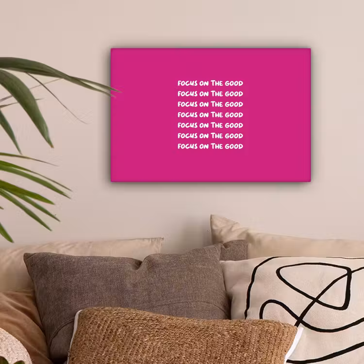 Focus on the good - Roze - wit canvas 2cm klein -sfeer1