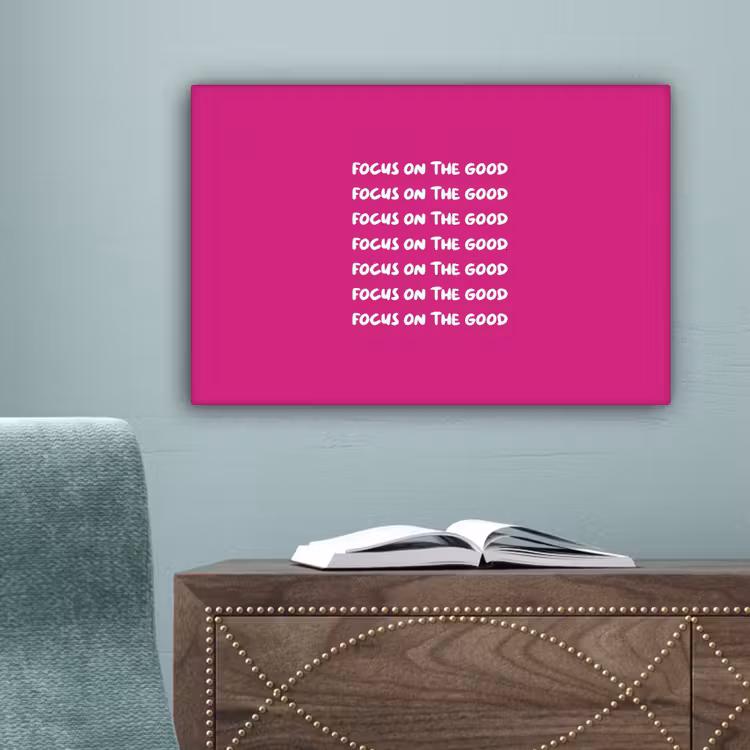 Focus on the good - Roze - wit canvas 2cm klein -sfeer4