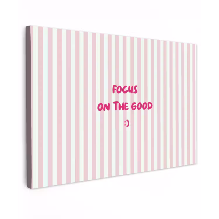 Focus on the good - Strepen - Roze - Smiley canvas 2cm klein -z3d