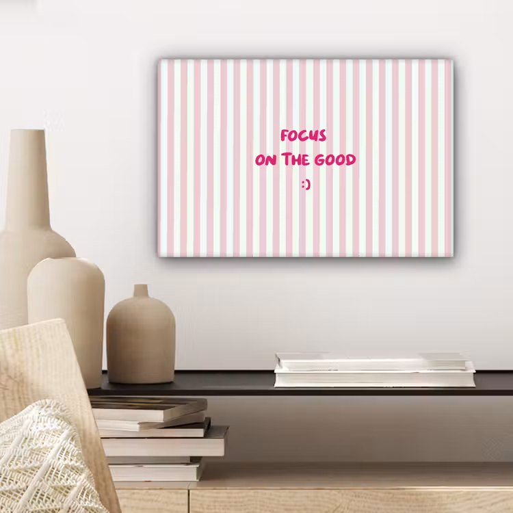 Focus on the good - Strepen - Roze - Smiley canvas 2cm klein -sfeer6