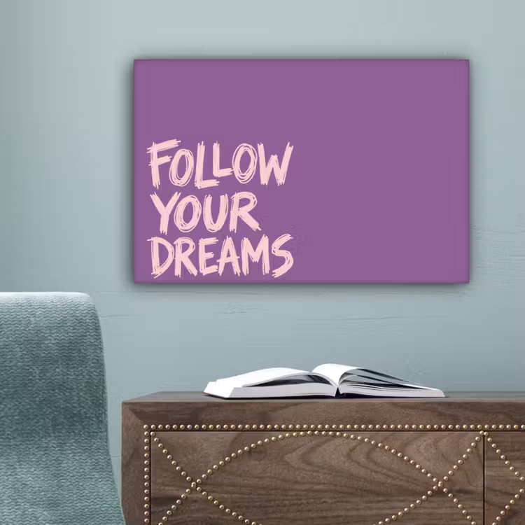 Follow your dreams - Paars - Penseeltextuur canvas 2cm klein -sfeer4