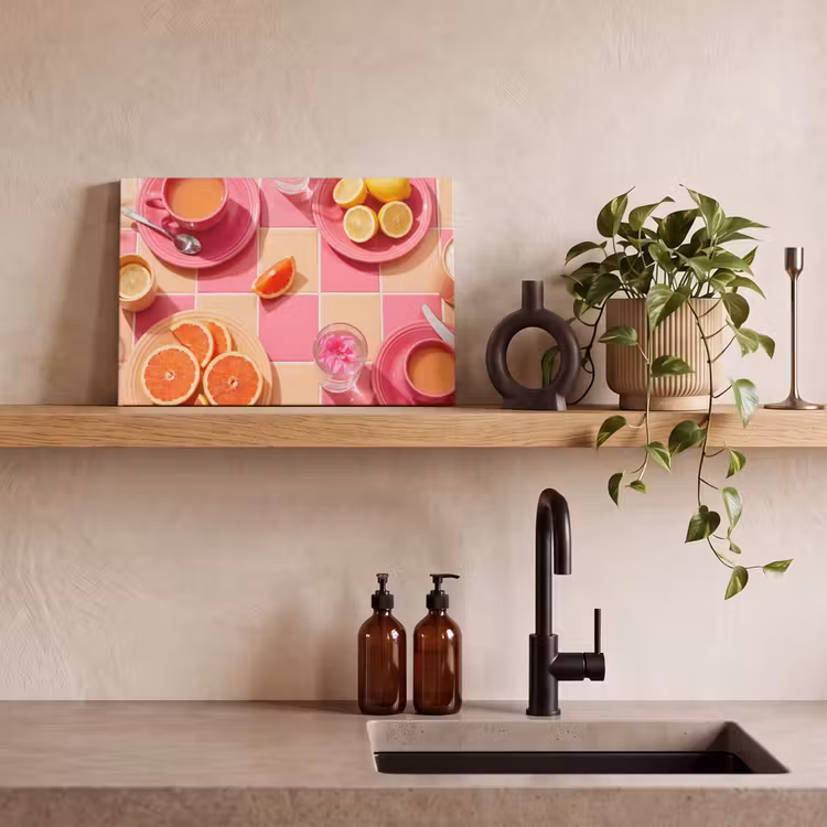 Eten - Citrusvruchten - Stillevens - Roze - Oranje canvas 2cm klein -sfeer3