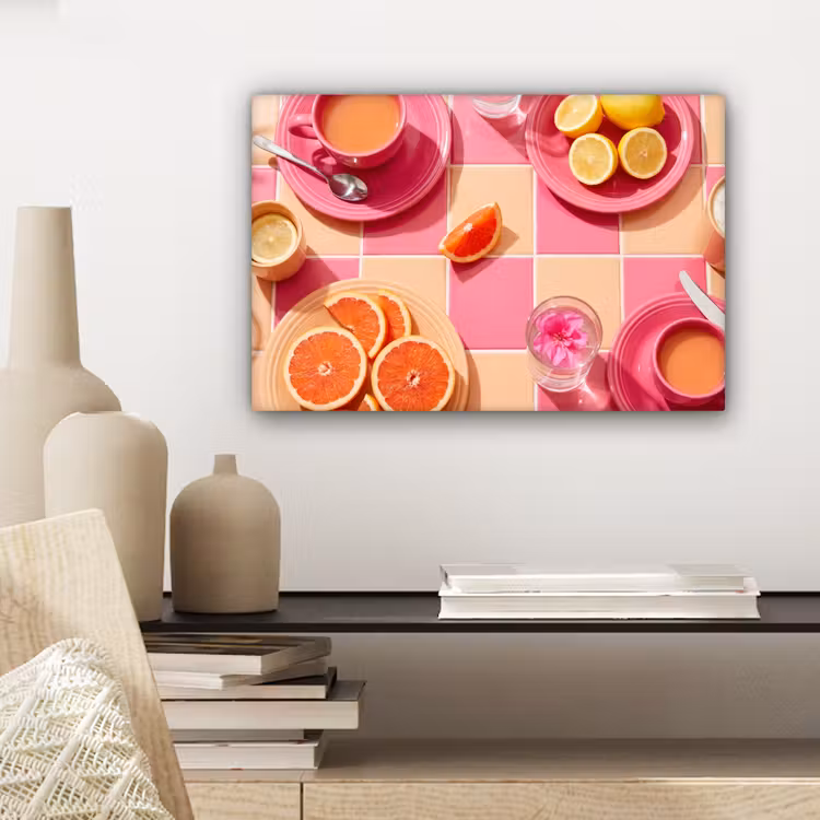 Eten - Citrusvruchten - Stillevens - Roze - Oranje canvas 2cm klein -sfeer6