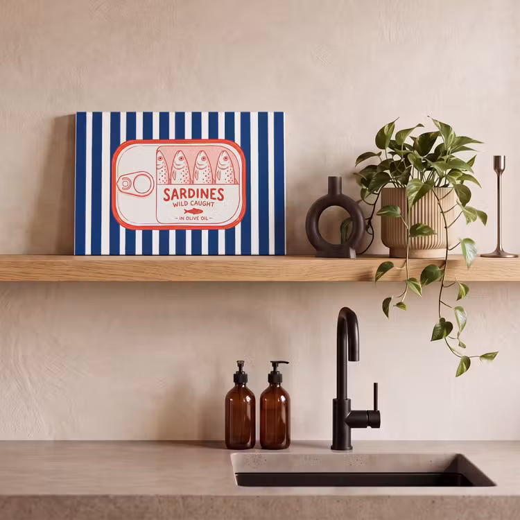 Eten - Vis - Blik - Illustratie - Rood canvas 2cm klein -sfeer3