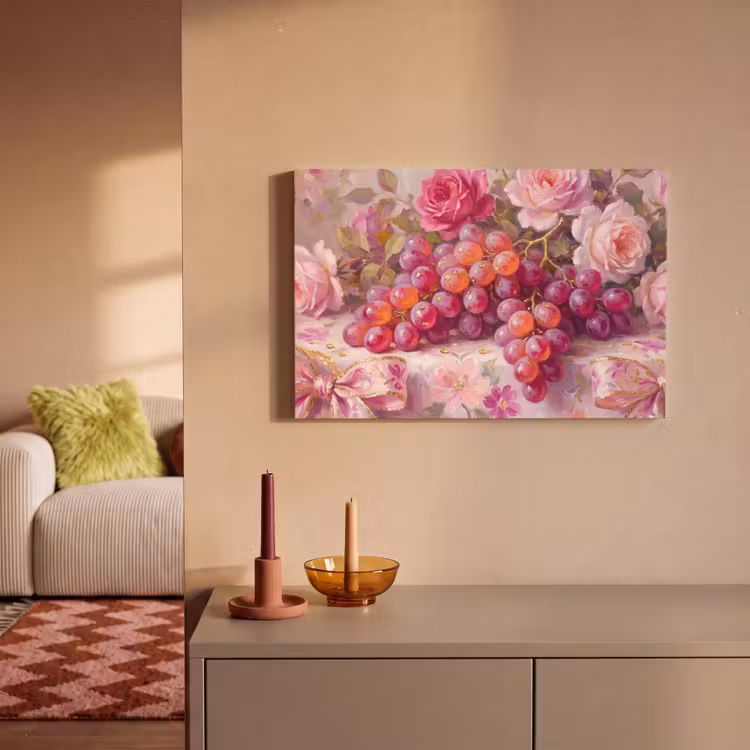 Eten - Bloemen - Stilleven - Roze - Goud canvas 2cm klein -sfeer1