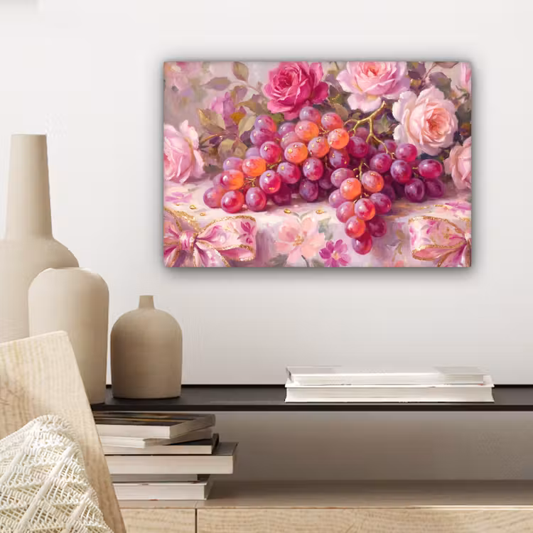 Eten - Bloemen - Stilleven - Roze - Goud canvas 2cm klein -sfeer6