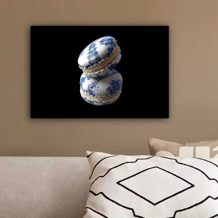 Eten - Macarons - Delfts blauw - Koekjes canvas 2cm klein -sfeer3