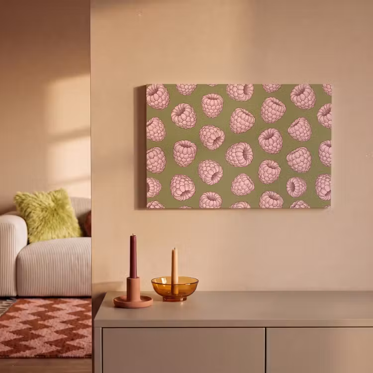Eten - Patroon - Illustratie - Roze - Groen canvas 2cm klein -sfeer1