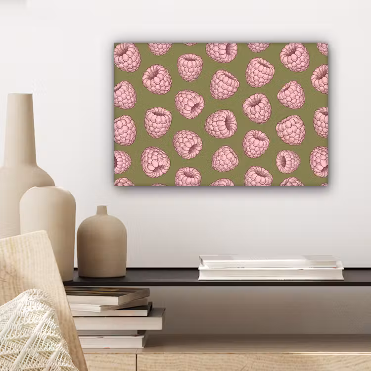 Eten - Patroon - Illustratie - Roze - Groen canvas 2cm klein -sfeer6