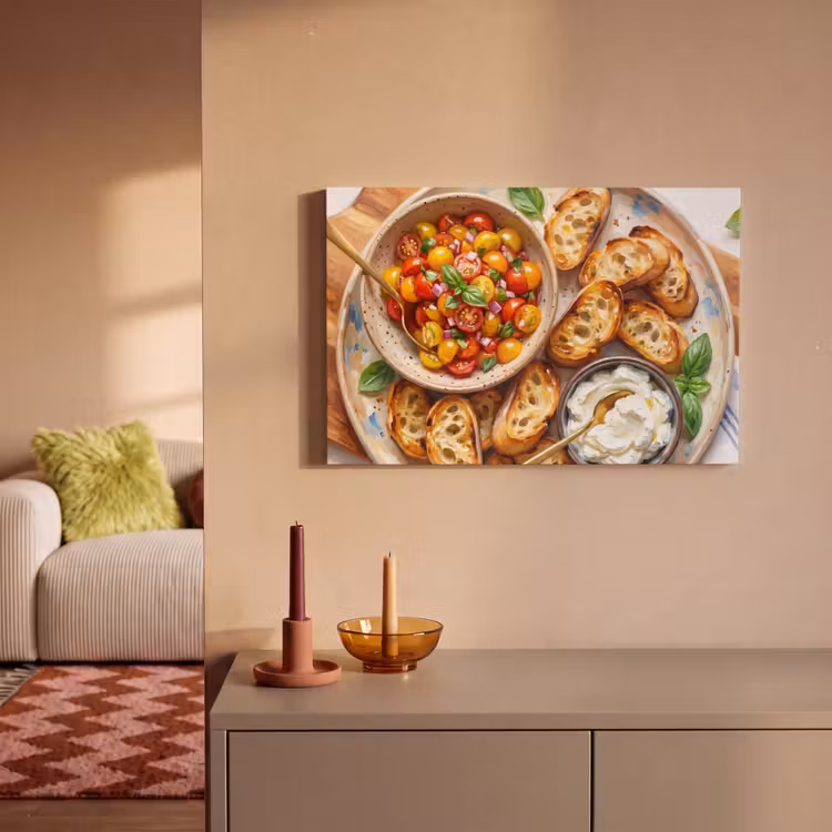 Eten - Tomaat - Brood - Kleurrijk - Keuken canvas 2cm klein -sfeer1