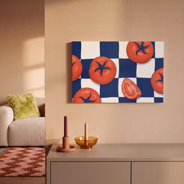 Eten - Tomaten - Keuken - Illustratie - Rood-Blauw canvas 2cm klein -sfeer1