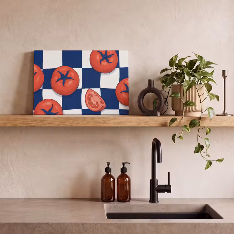 Eten - Tomaten - Keuken - Illustratie - Rood-Blauw canvas 2cm klein -sfeer3