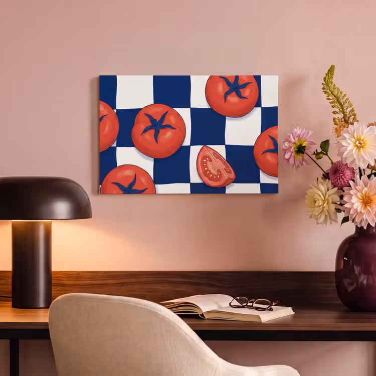 Eten - Tomaten - Keuken - Illustratie - Rood-Blauw canvas 2cm klein -sfeer4