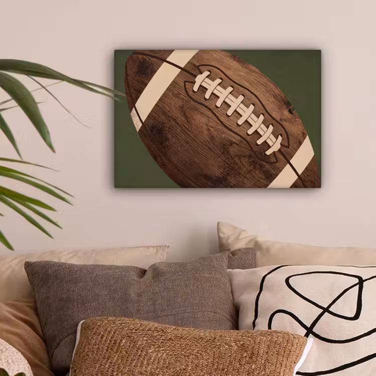 Football - Hout - Sport - Groen canvas 2cm klein -sfeer1