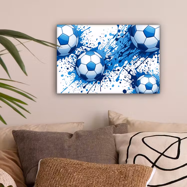 Voetballen - Verf - Sport - Blauw canvas 2cm klein -sfeer1