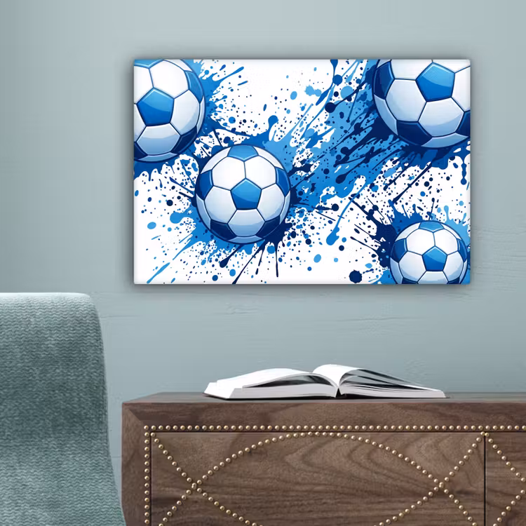 Voetballen - Verf - Sport - Blauw canvas 2cm klein -sfeer4