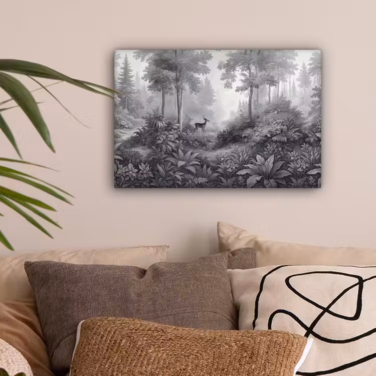 Bos - Hert - Zwart - Wit canvas 2cm klein -sfeer1