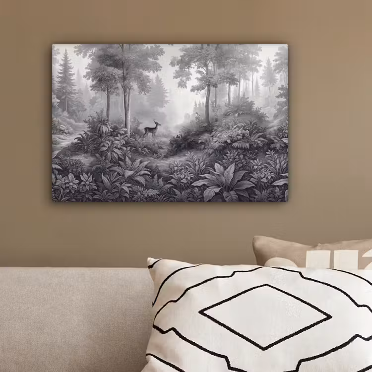 Bos - Hert - Zwart - Wit canvas 2cm klein -sfeer3
