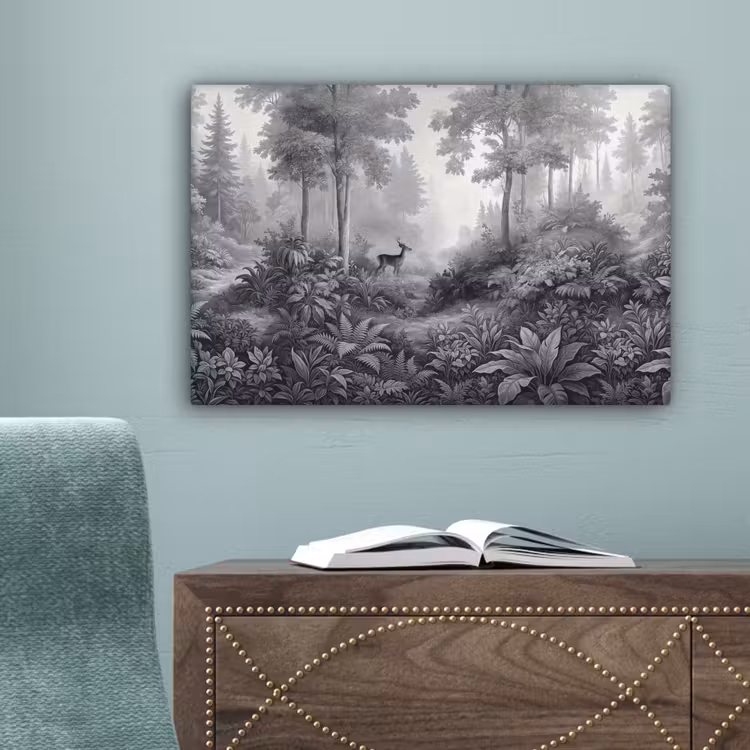 Bos - Hert - Zwart - Wit canvas 2cm klein -sfeer4