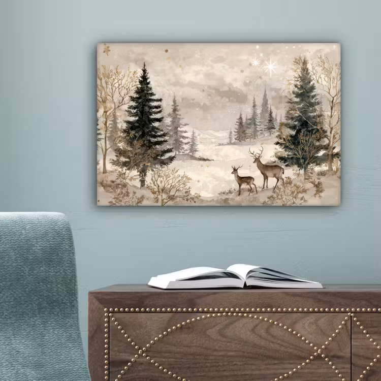 Bos - Herten - Winter - Sneeuw canvas 2cm klein -sfeer4