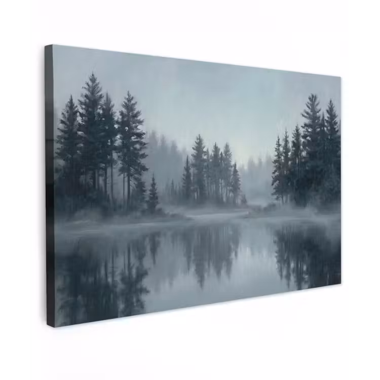 Bos - Meer - Mist - Natuur - Grijs canvas 2cm klein -z3d