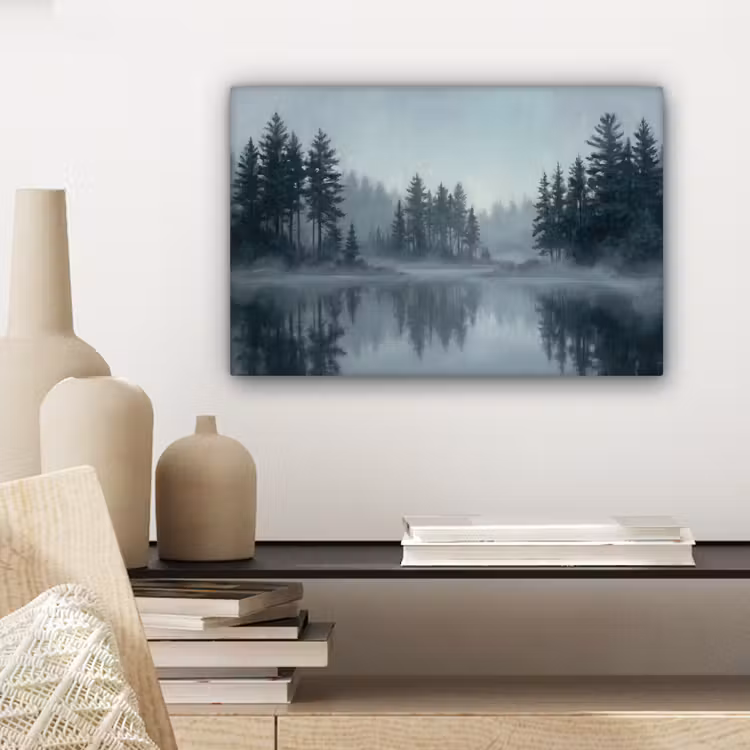 Bos - Meer - Mist - Natuur - Grijs canvas 2cm klein -sfeer6