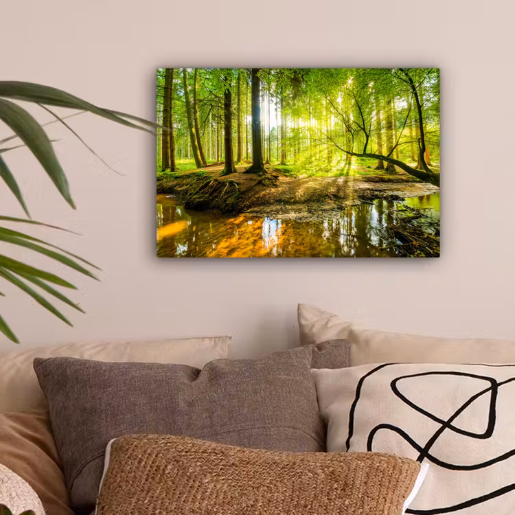 Bos - Landschap - Water - Bomen - Zon - Groen - Natuur canvas 2cm klein -sfeer1