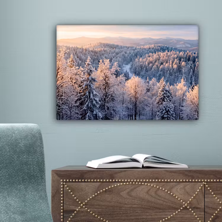 Bos - Bergen - Goud - Winter - Warm canvas 2cm klein -sfeer4