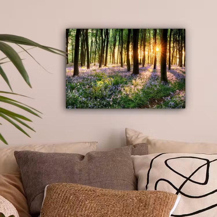 Bos - Natuur - Bloemen - Zon - Boom - Paars canvas 2cm klein -sfeer1