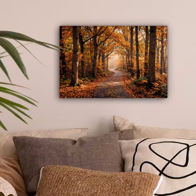 Bospad - Herfstbos - Bladeren - Oranje - Nostalgisch canvas 2cm klein -sfeer1