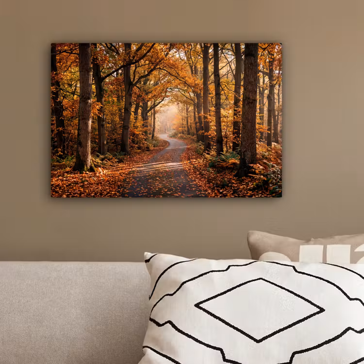 Bospad - Herfstbos - Bladeren - Oranje - Nostalgisch canvas 2cm klein -sfeer3