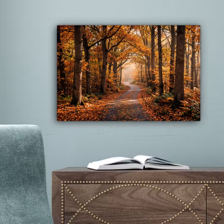 Bospad - Herfstbos - Bladeren - Oranje - Nostalgisch canvas 2cm klein -sfeer4