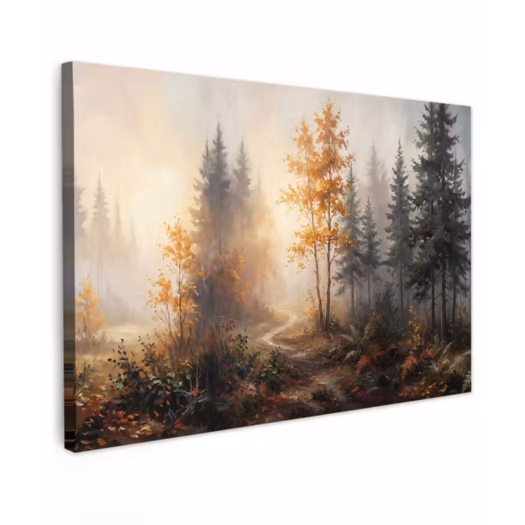 Bospad - Herfstbladeren - Natuur - Schilderachtig - Oranje canvas 2cm klein -z3d