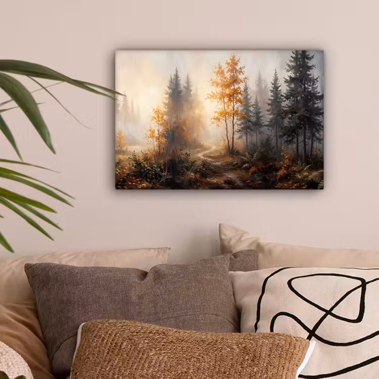 Bospad - Herfstbladeren - Natuur - Schilderachtig - Oranje canvas 2cm klein -sfeer1