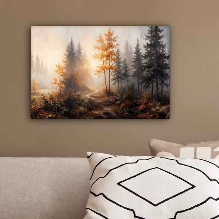Bospad - Herfstbladeren - Natuur - Schilderachtig - Oranje canvas 2cm klein -sfeer3