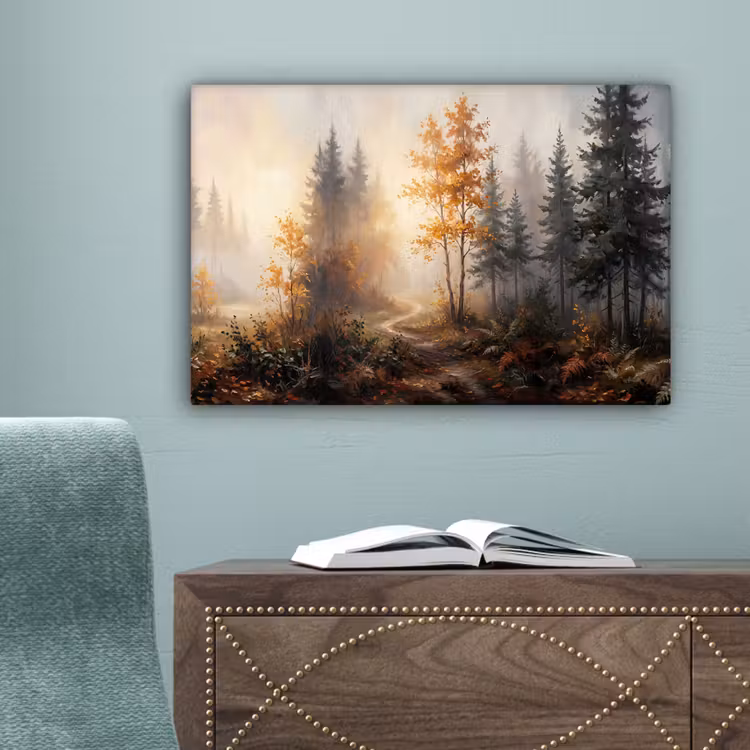 Bospad - Herfstbladeren - Natuur - Schilderachtig - Oranje canvas 2cm klein -sfeer4