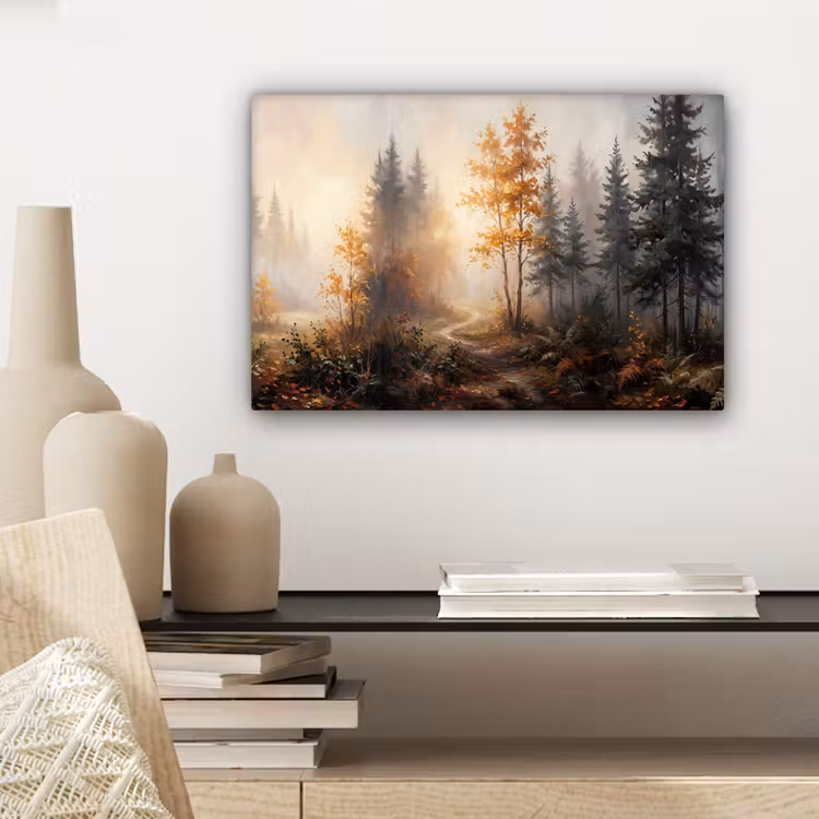 Bospad - Herfstbladeren - Natuur - Schilderachtig - Oranje canvas 2cm klein -sfeer6