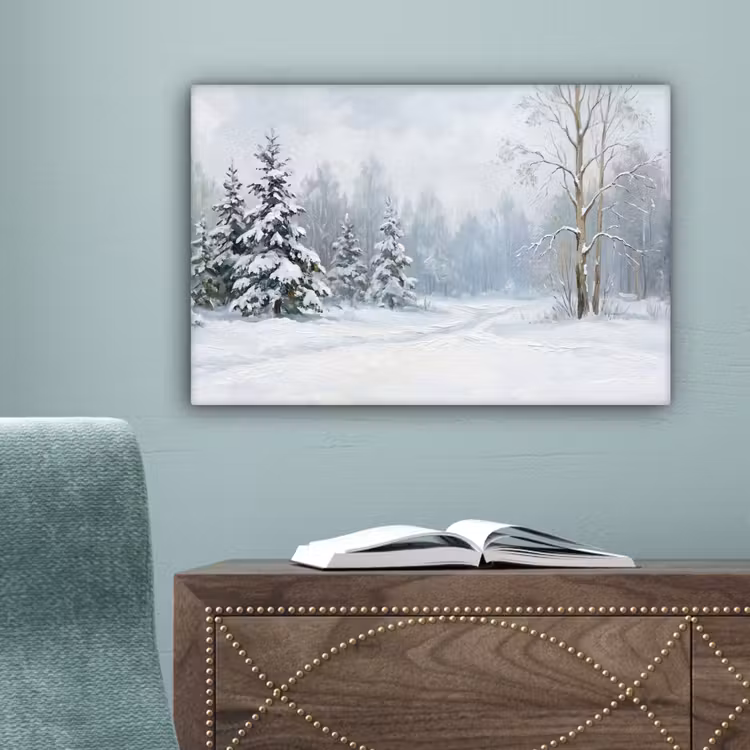 Bospad - Dennen - Sneeuw - Winter - Rustgevend canvas 2cm klein -sfeer4