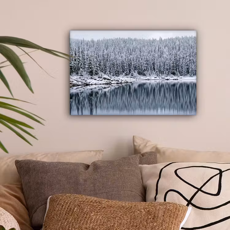 Bos - Reflectie - Meer - Winter - Serene canvas 2cm klein -sfeer1