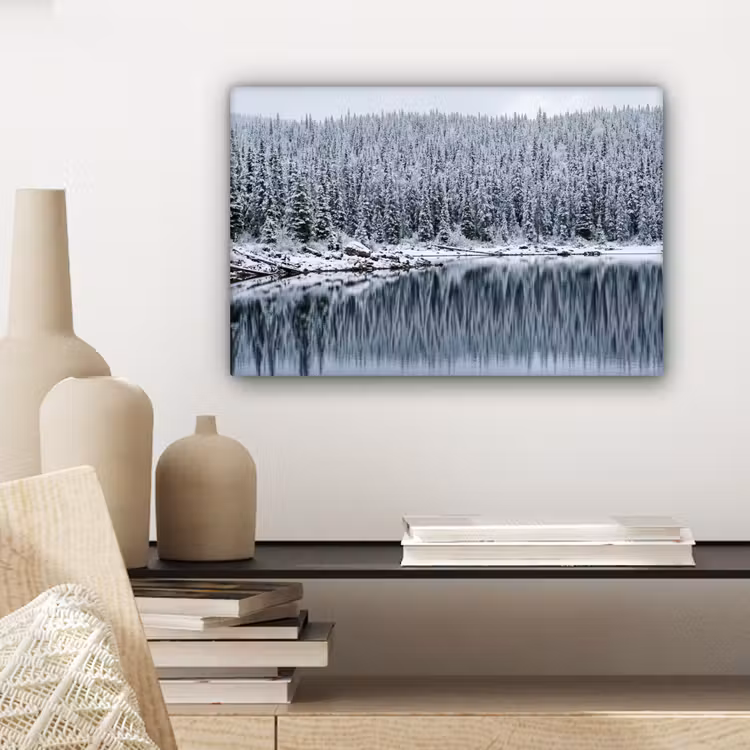 Bos - Reflectie - Meer - Winter - Serene canvas 2cm klein -sfeer6