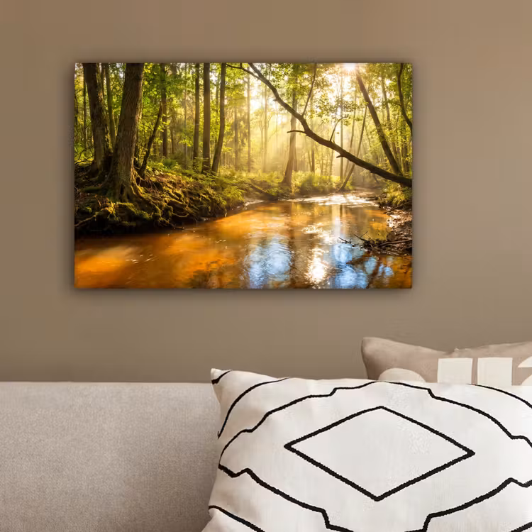 Bos - Beek - Zonlicht - Natuur - Groen canvas 2cm klein -sfeer3