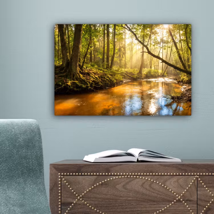 Bos - Beek - Zonlicht - Natuur - Groen canvas 2cm klein -sfeer4