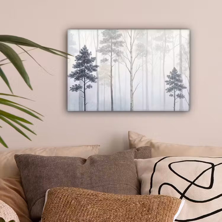 Bos - Bomen - Mist - Natuur - Illustratie - Grijs canvas 2cm klein -sfeer1