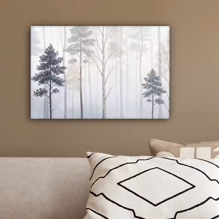 Bos - Bomen - Mist - Natuur - Illustratie - Grijs canvas 2cm klein -sfeer3