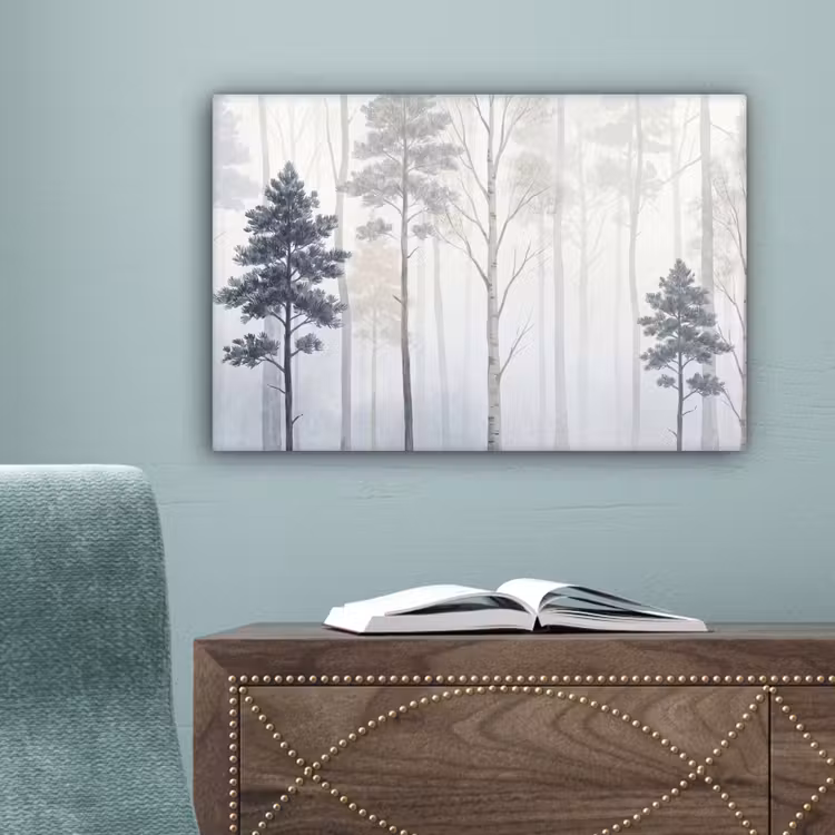 Bos - Bomen - Mist - Natuur - Illustratie - Grijs canvas 2cm klein -sfeer4