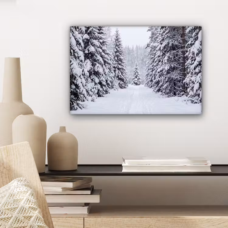 Bos - Winter - Sneeuw - Pad - Natuur canvas 2cm klein -sfeer6