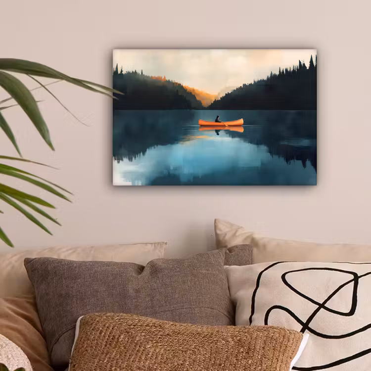 Bossen - Meer - Kano - Oranje canvas 2cm klein -sfeer1