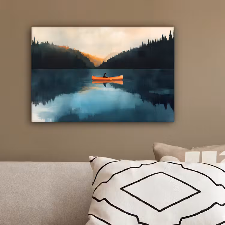 Bossen - Meer - Kano - Oranje canvas 2cm klein -sfeer3
